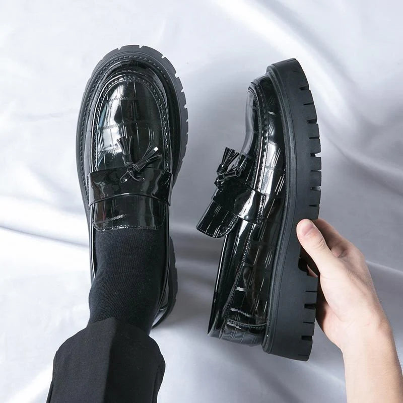 Mocassins en cuir vernis noir à plateforme pour homme