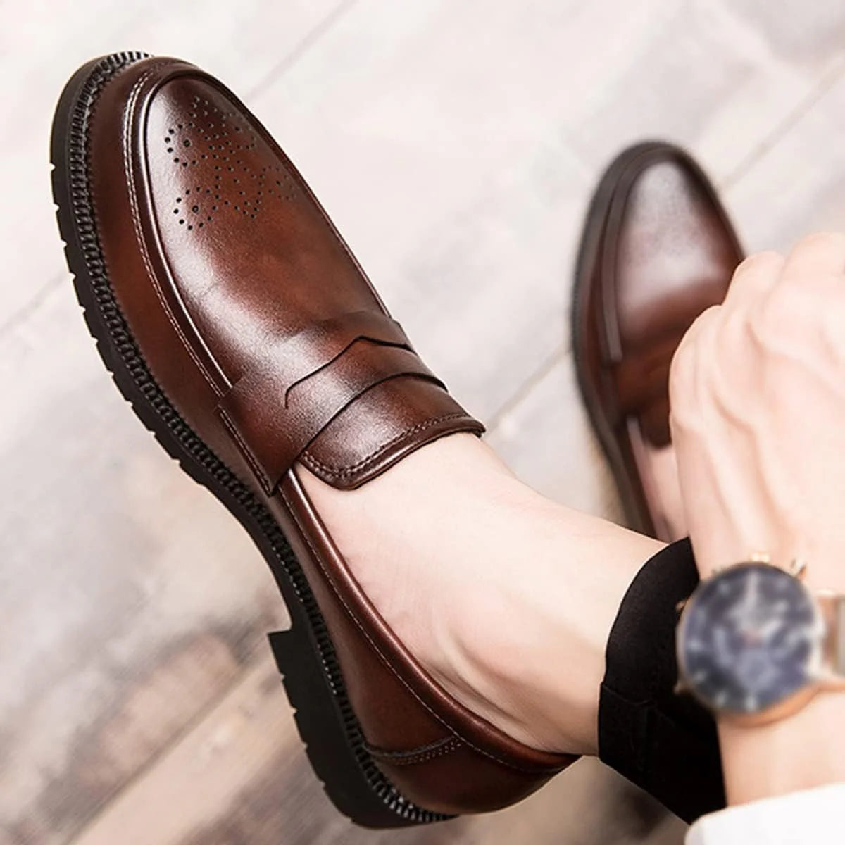 Mocassins en cuir marron homme