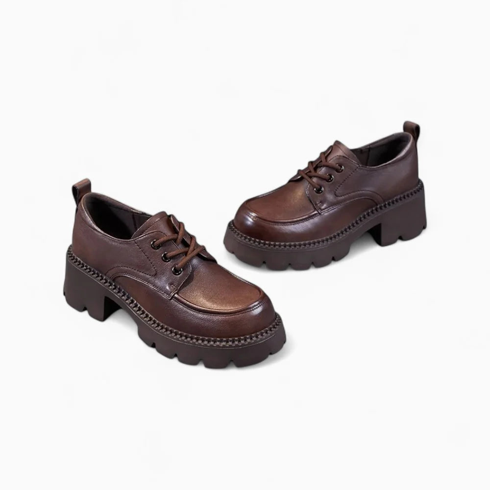 Mocassins à talon en cuir marron pour femme