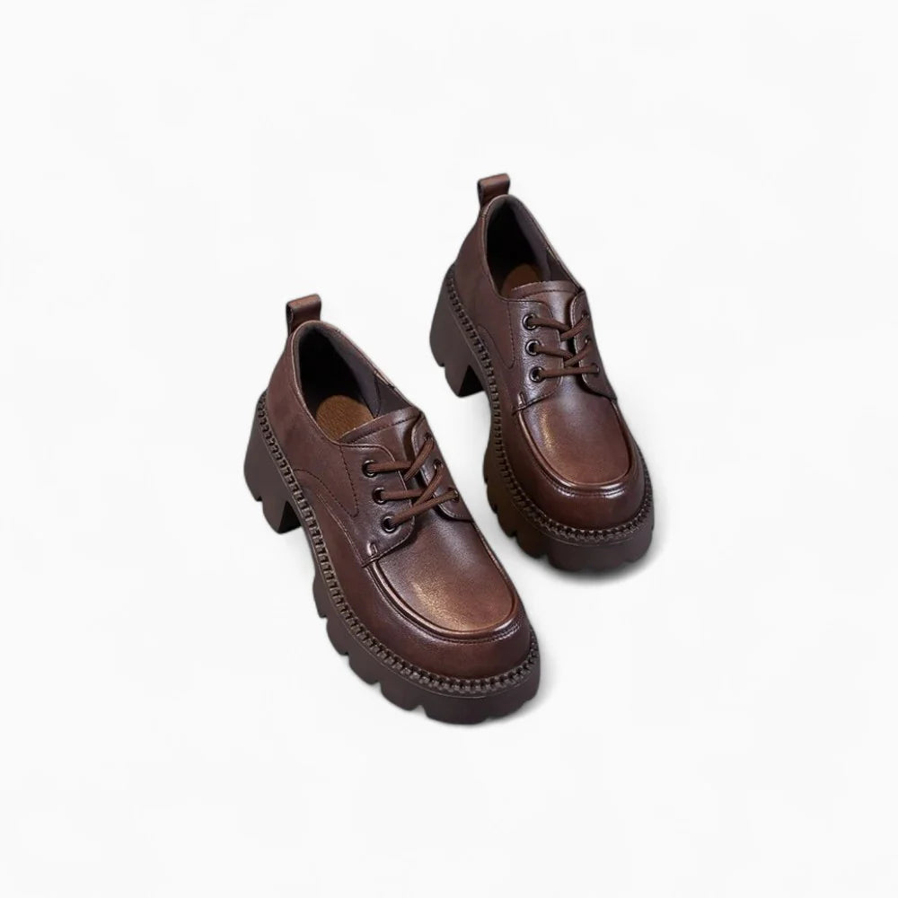 Mocassins à talon en cuir marron pour femme