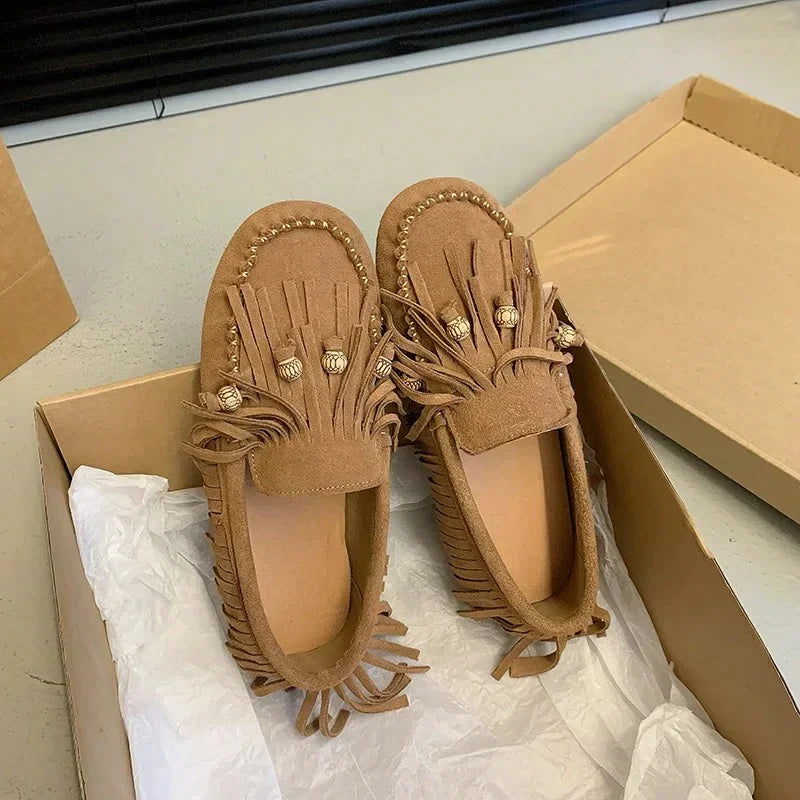 Mocassins en daim marron pour femme