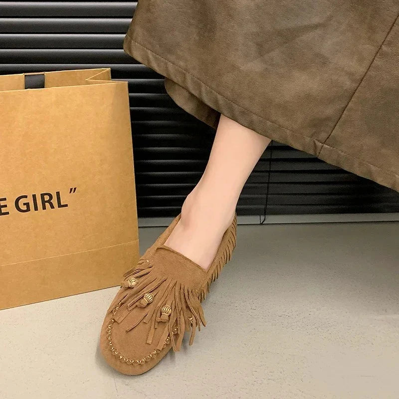 Mocassins en daim marron pour femme