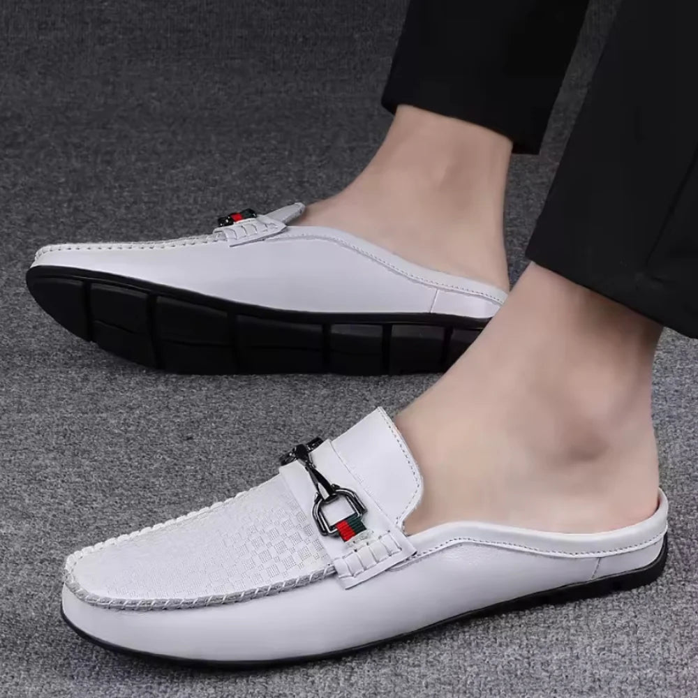 Mocassins italiens en cuir blanc pour homme