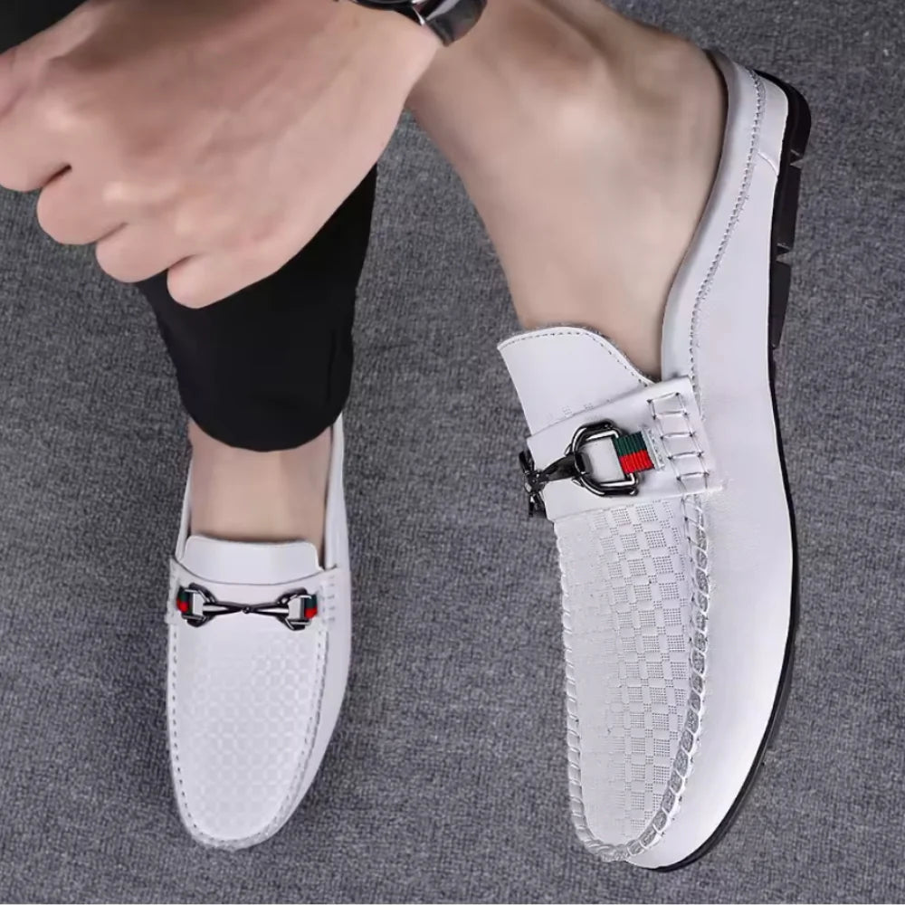 Mocassins italiens en cuir blanc pour homme
