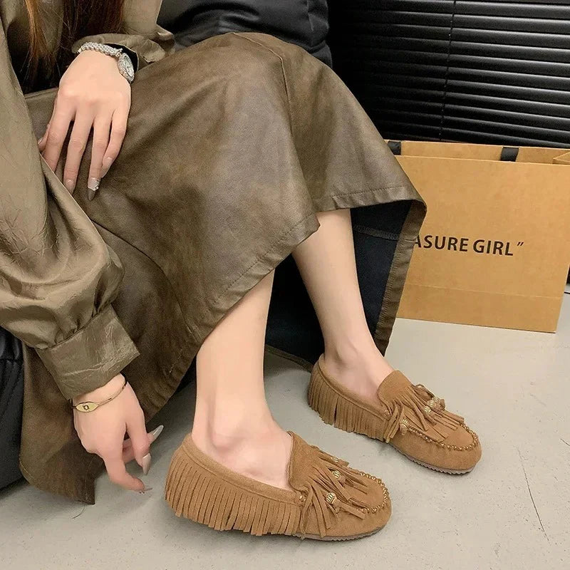 Mocassins en daim marron pour femme