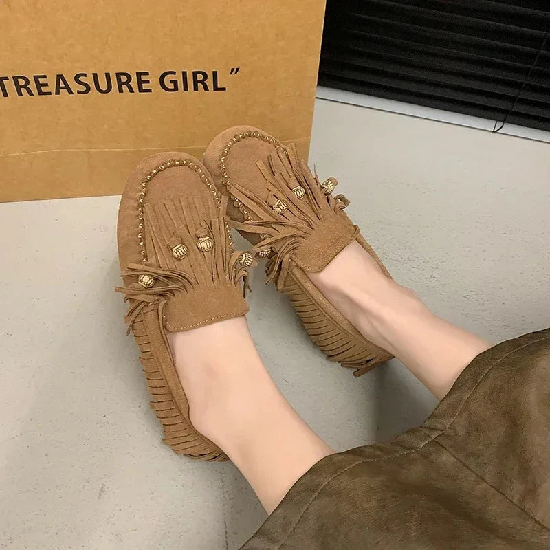 Mocassins en daim marron pour femme