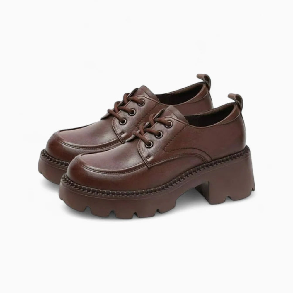 Mocassins à talon en cuir marron pour femme