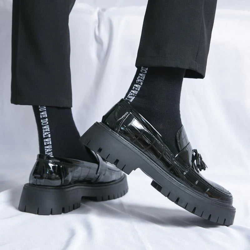 Mocassins en cuir vernis noir à plateforme pour homme