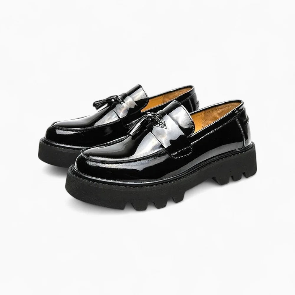Mocassins en cuir vernis noir à plateforme pour homme