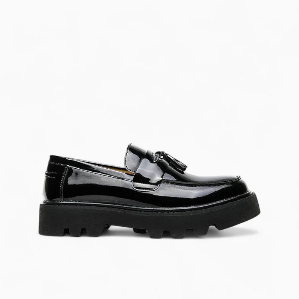 Mocassins en cuir vernis noir à plateforme pour homme
