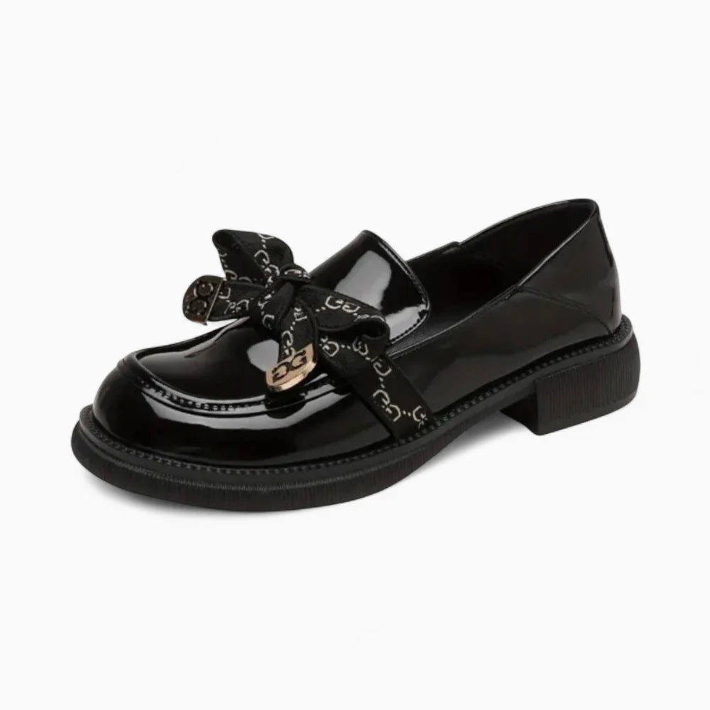 Mocassins vernis noir à nœud papillon pour femme