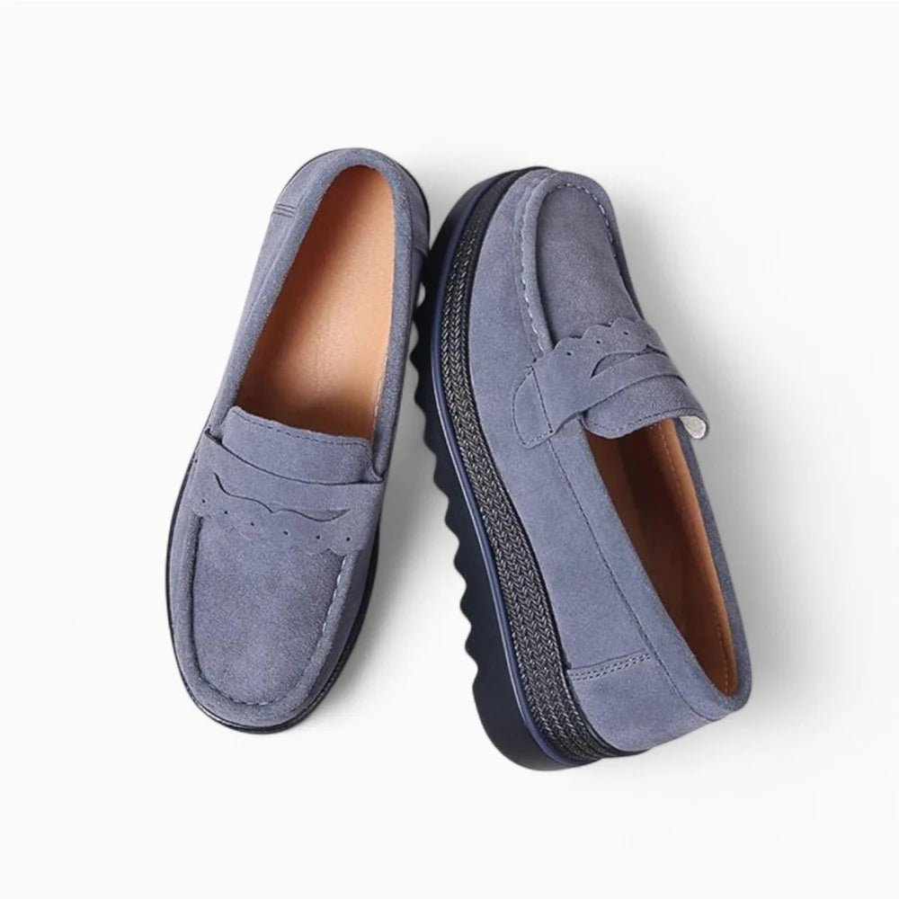 Mocassins compensés en daim bleu pour femme