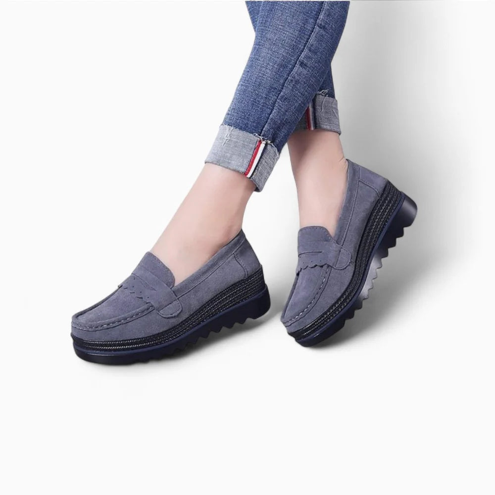 Mocassins compensés en daim bleu pour femme