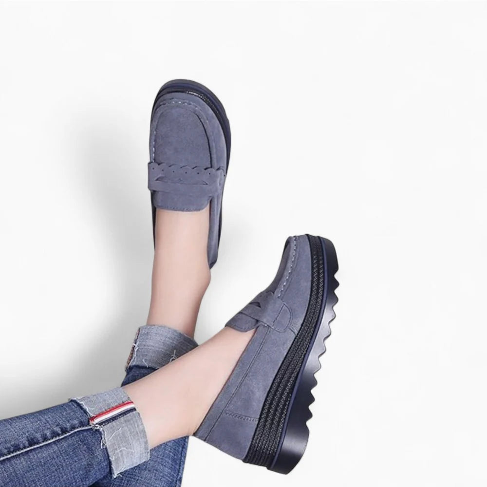 Mocassins compensés en daim bleu pour femme
