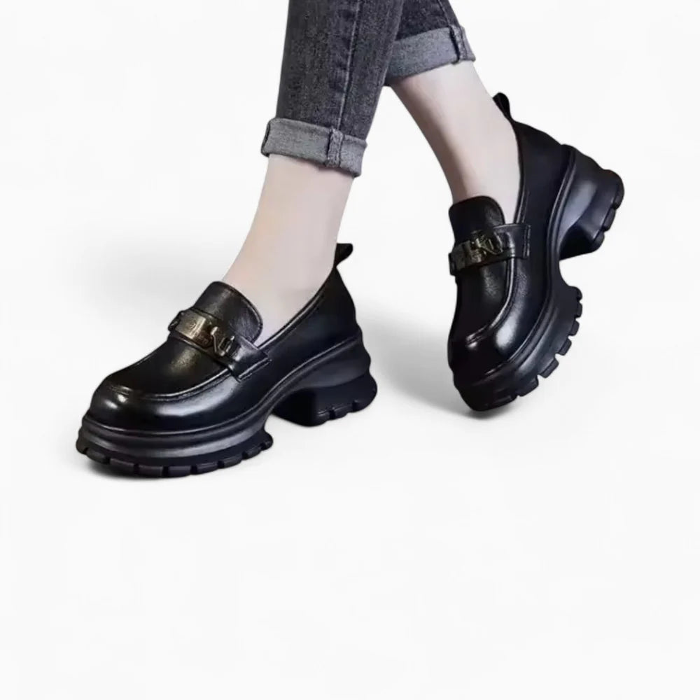 Mocassins noirs à plateforme pour femme