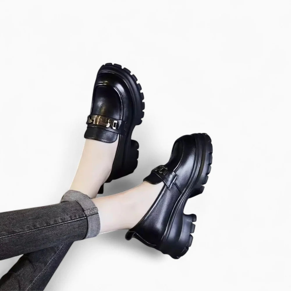 Mocassins noirs à plateforme pour femme