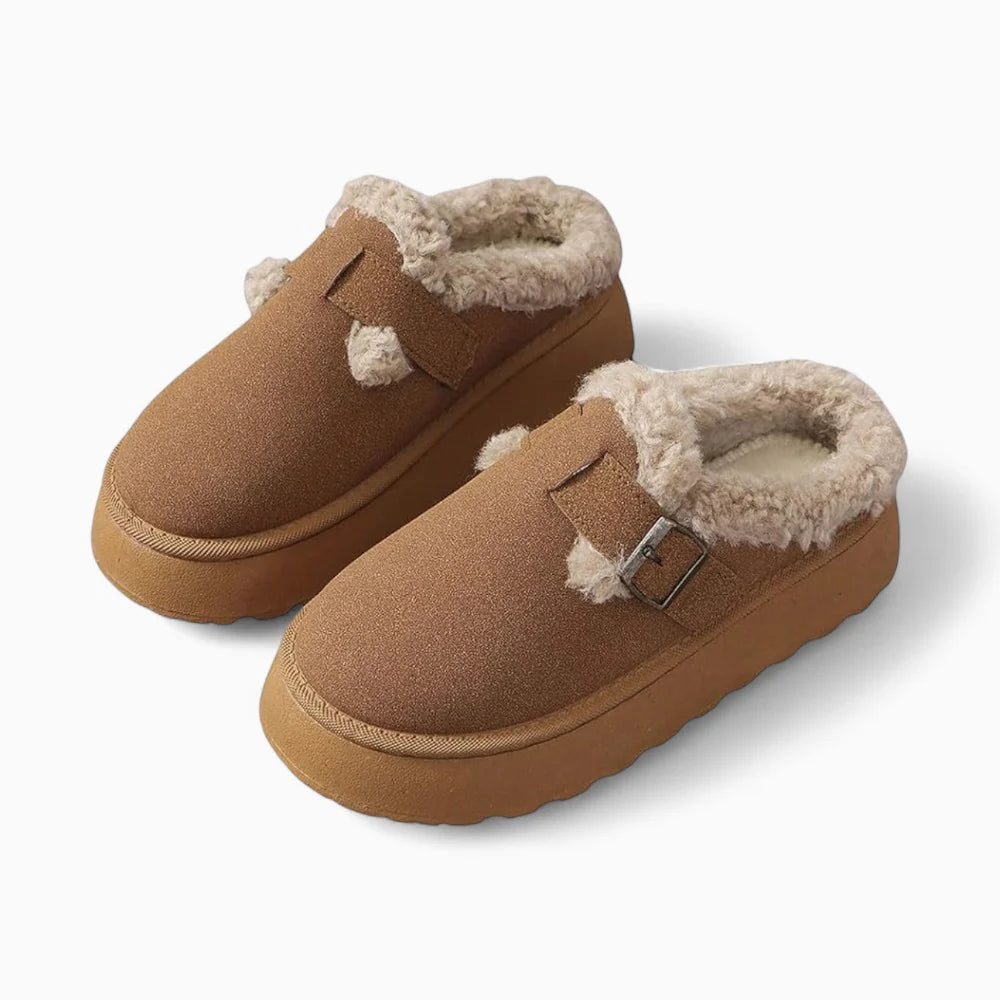Mocassins marron en fourrure pour femme