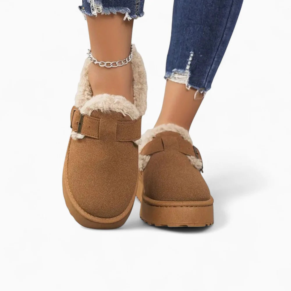 Mocassins marron en fourrure pour femme