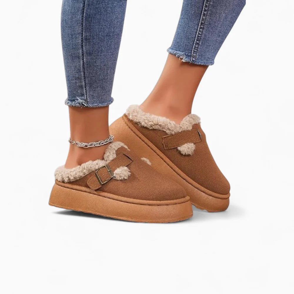 Mocassins marron en fourrure pour femme
