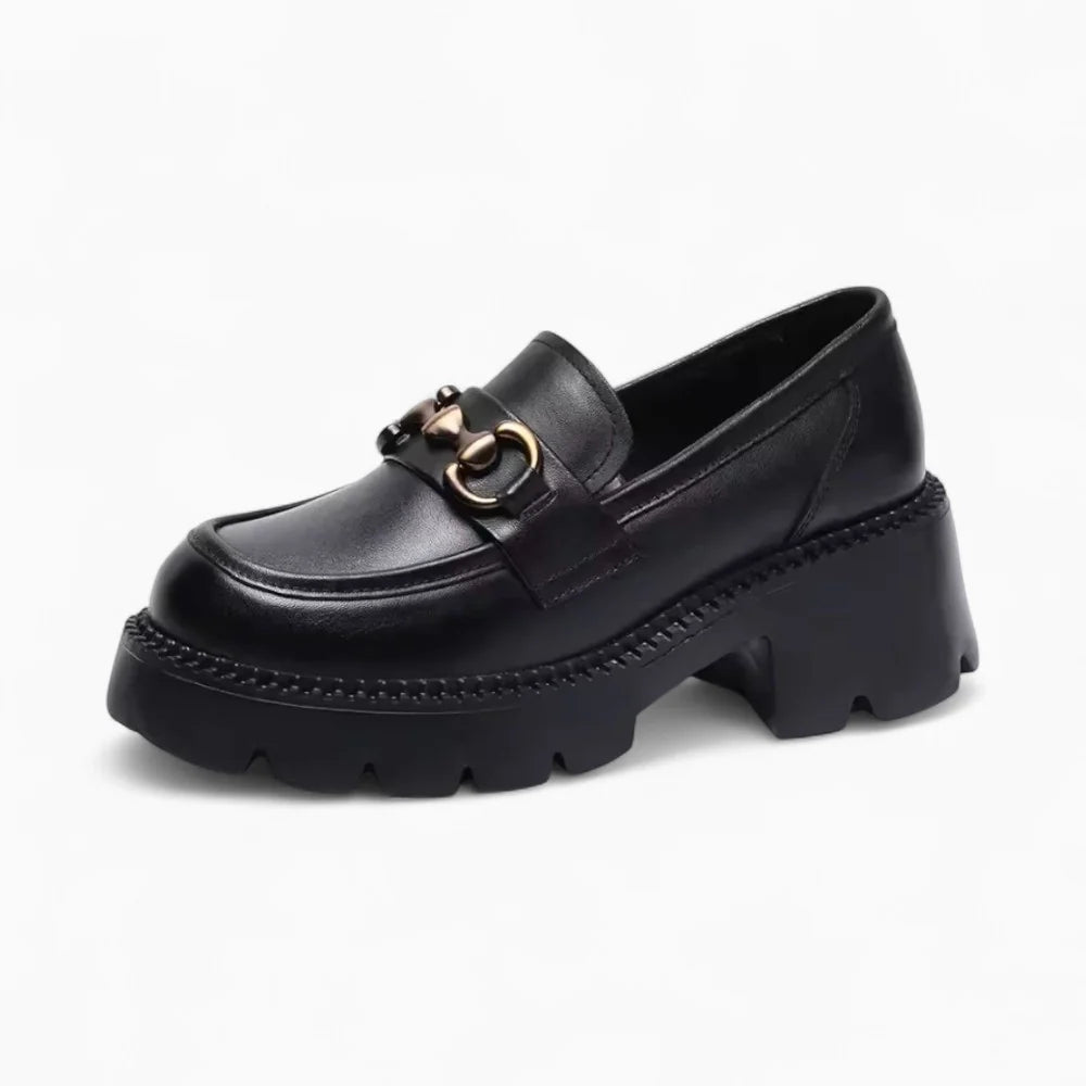 Mocassins noirs à talon style british pour femme