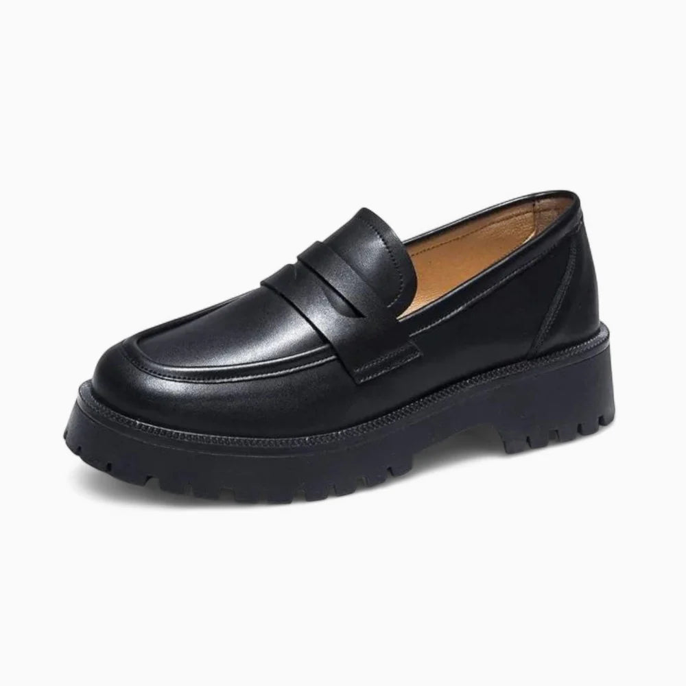 Mocassins en cuir noir à plateforme pour femme