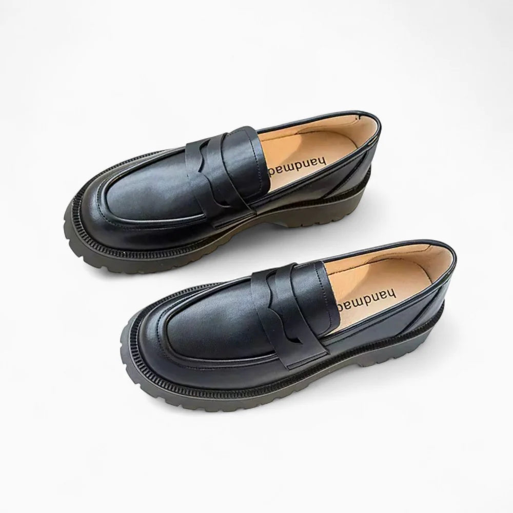 Mocassins en cuir noir à plateforme pour femme