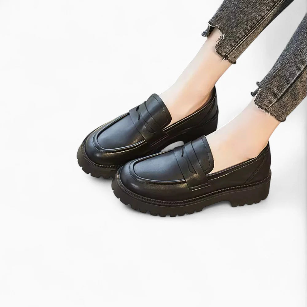 Mocassins en cuir noir à plateforme pour femme