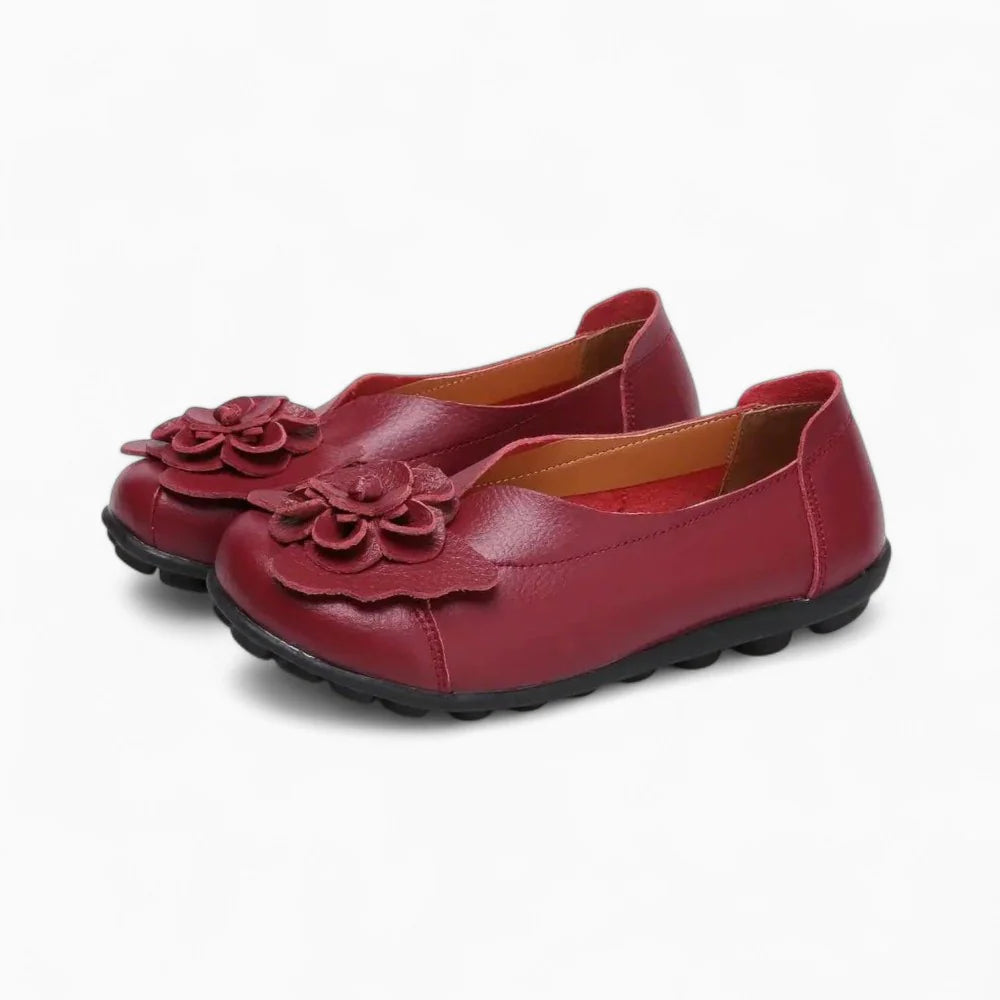 Mocassins en cuir bordeaux pour femme