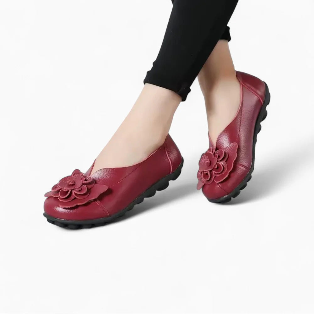 Mocassins en cuir bordeaux pour femme