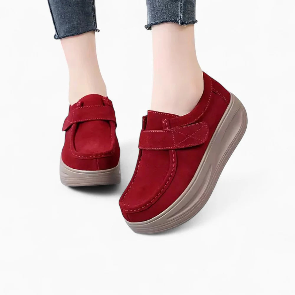 Mocassins compensés bordeaux pour femme