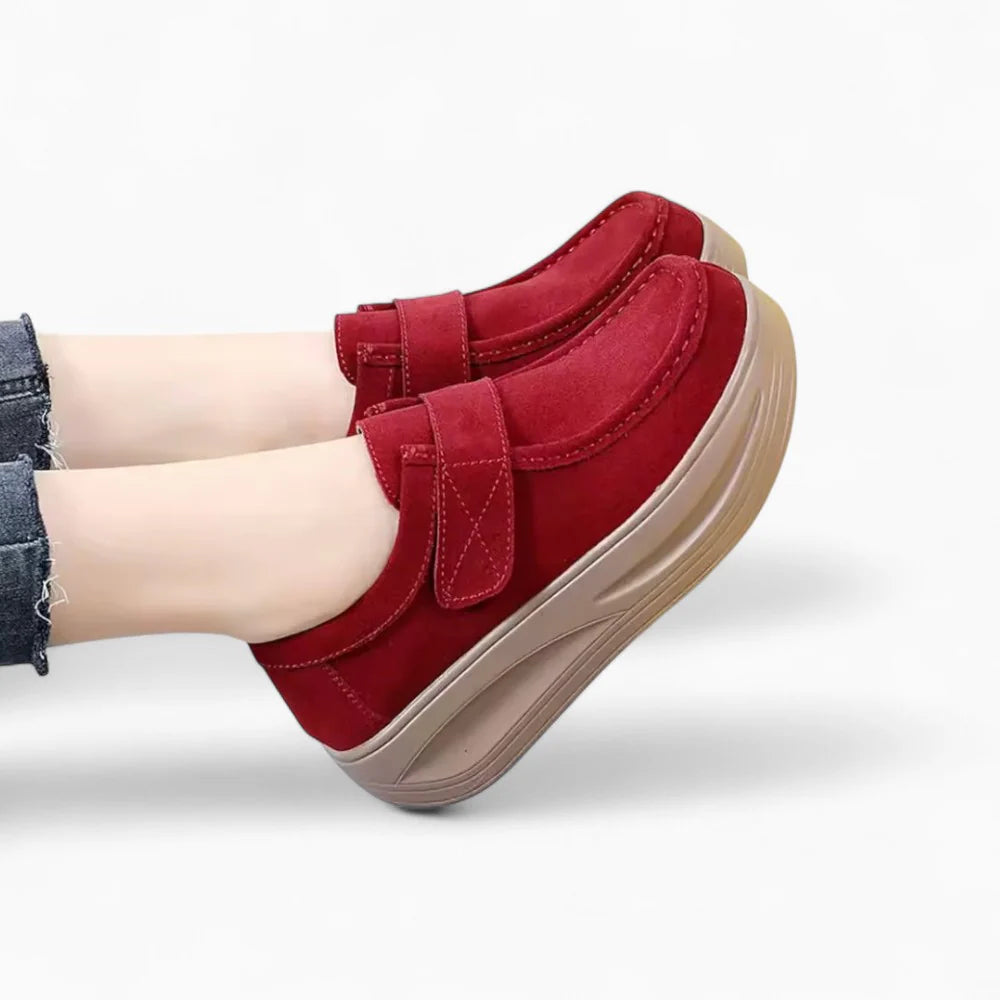 Mocassins compensés bordeaux pour femme