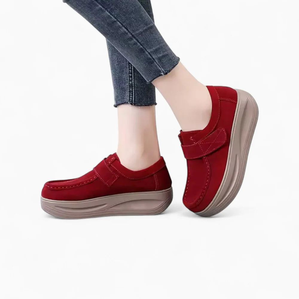 Mocassins compensés bordeaux pour femme