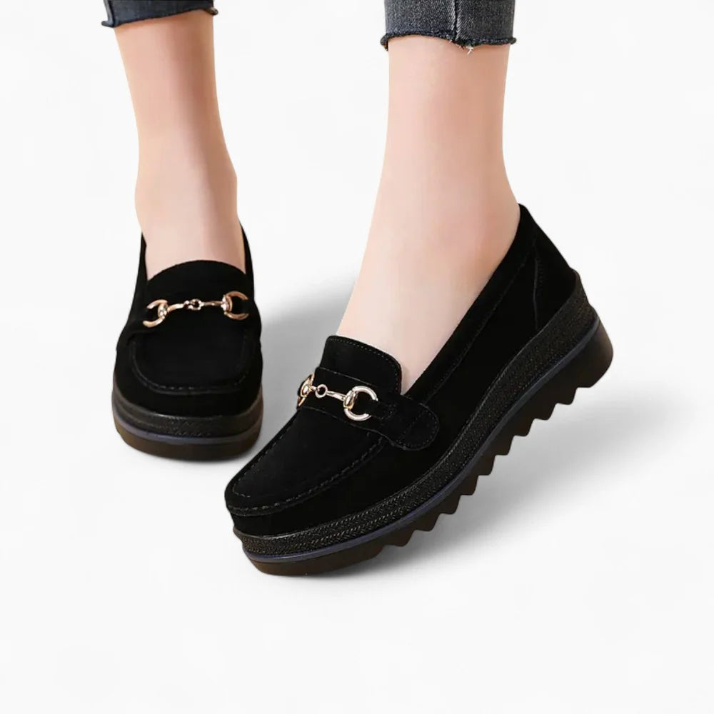 Mocassins compensés en daim noir pour femme