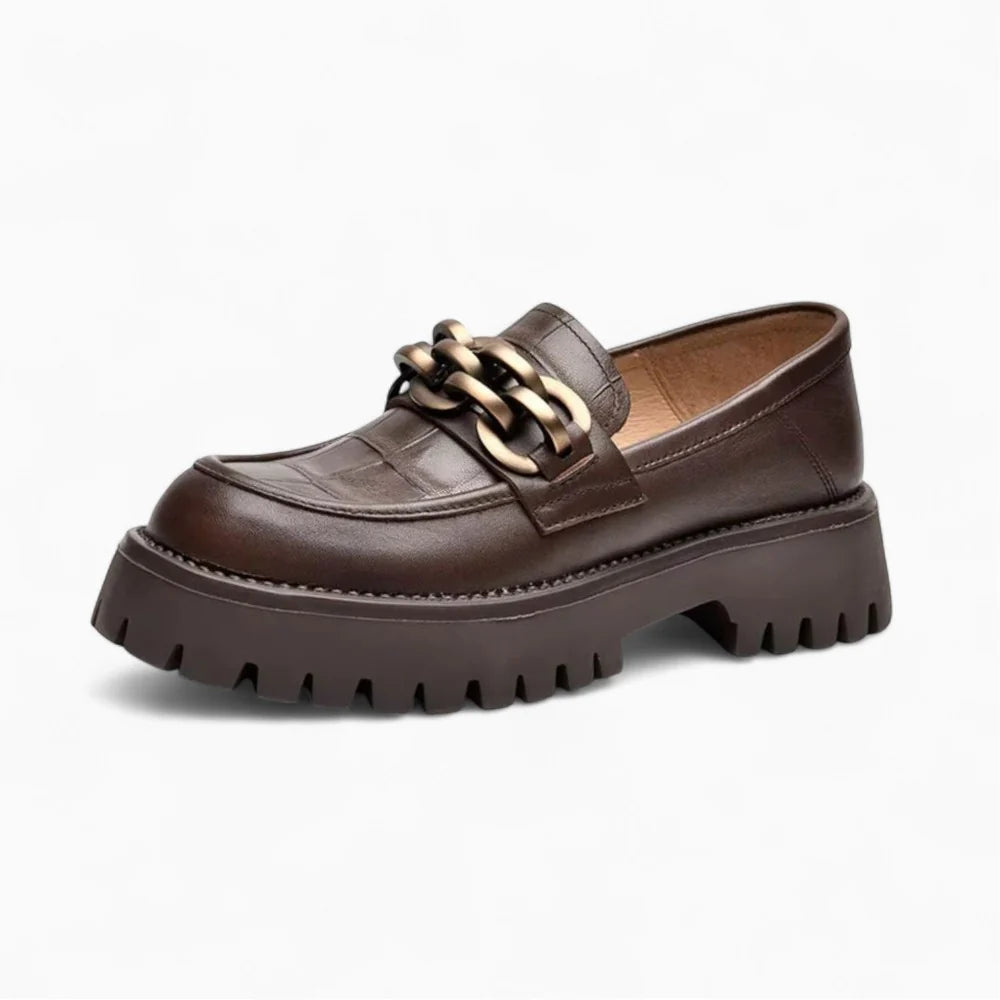 Mocassins plateforme en cuir marron femme