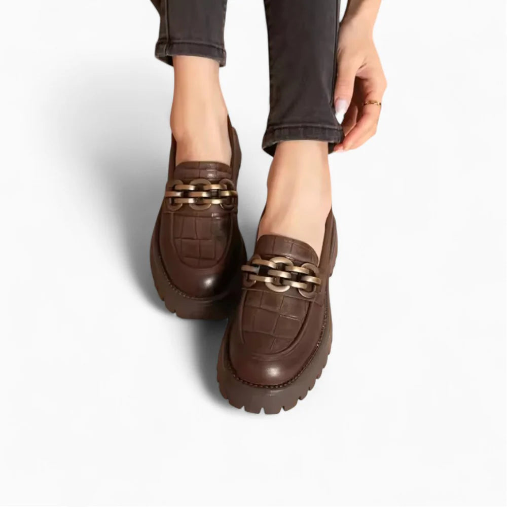 Mocassins plateforme en cuir marron femme