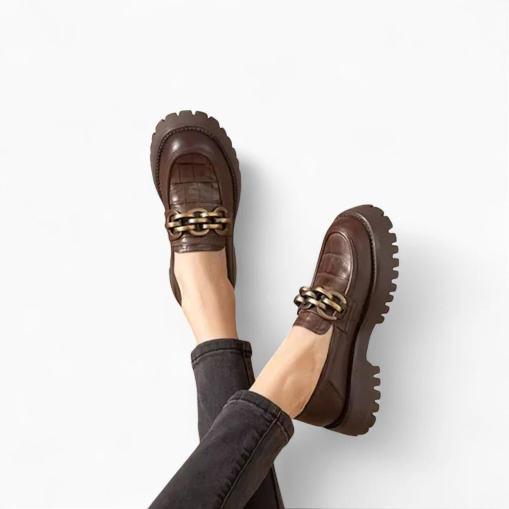 Mocassins plateforme en cuir marron femme