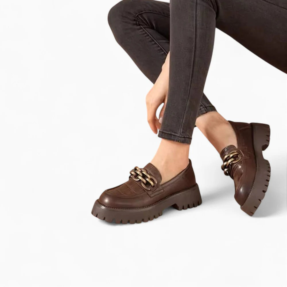 Mocassins plateforme en cuir marron femme