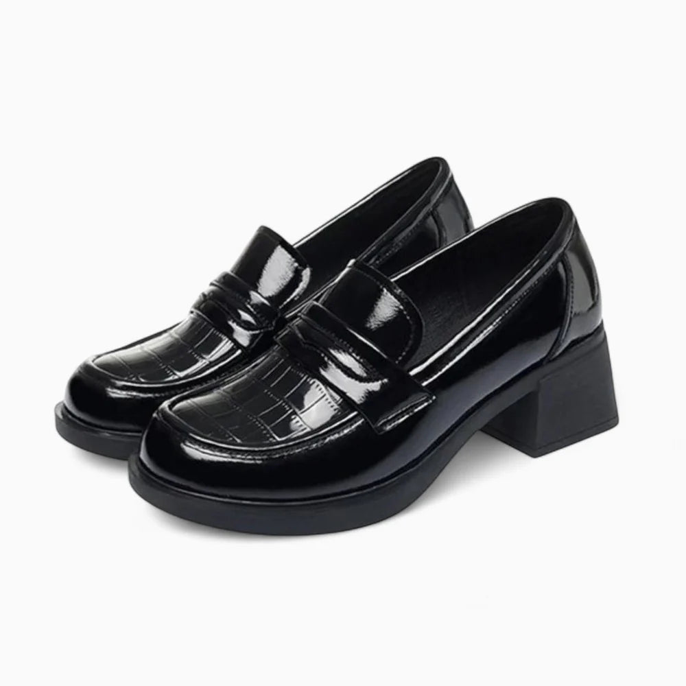 Mocassins femme à talon en cuir noir