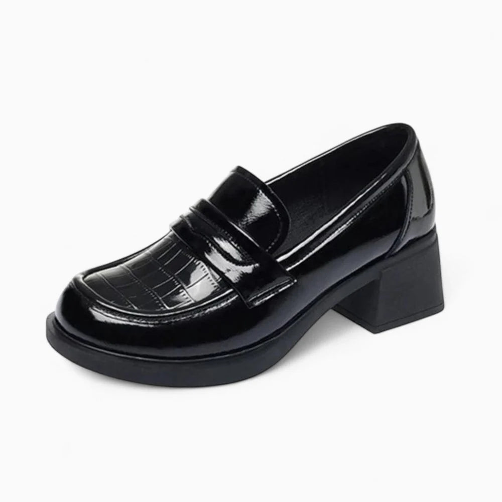 Mocassins femme à talon en cuir noir