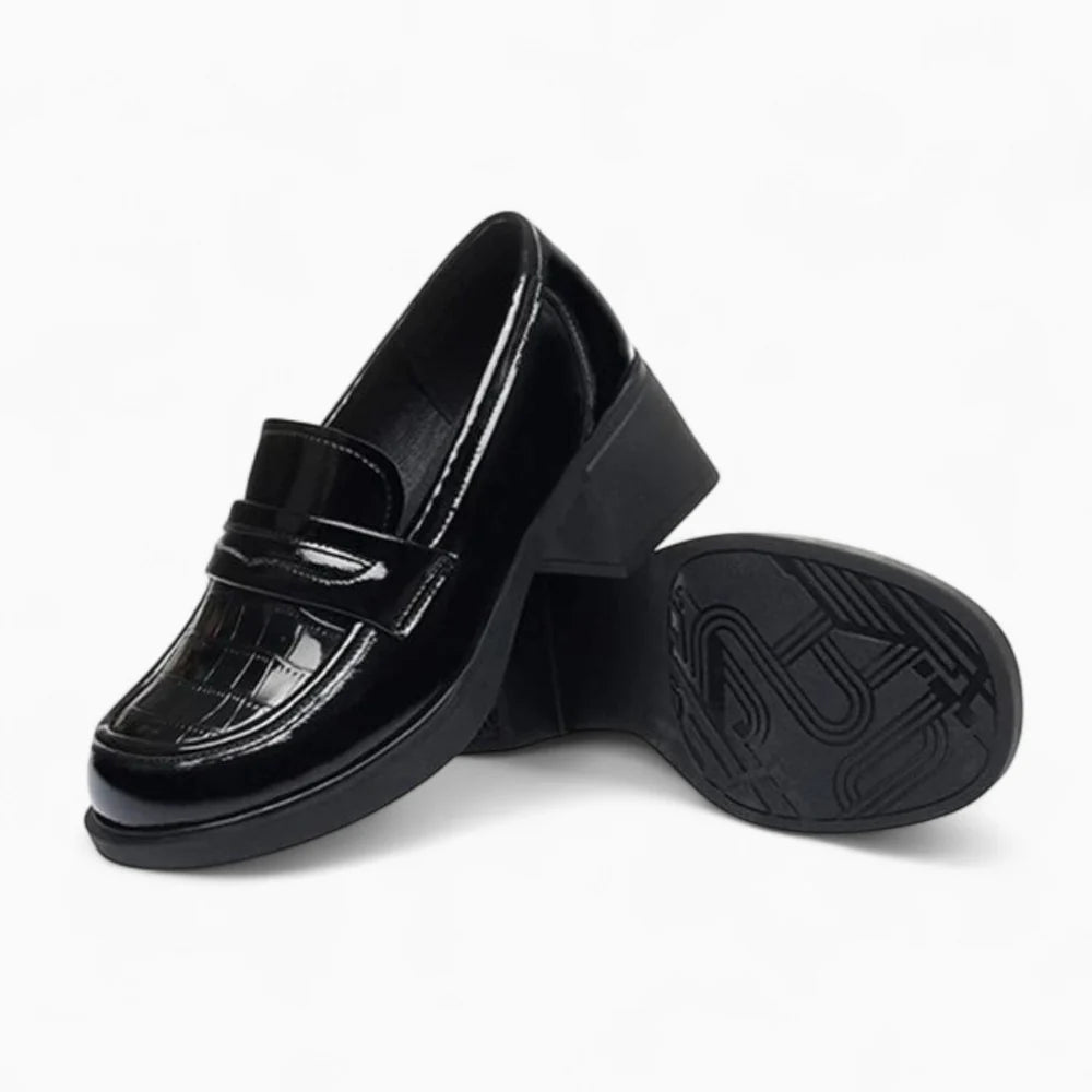Mocassins femme à talon en cuir noir