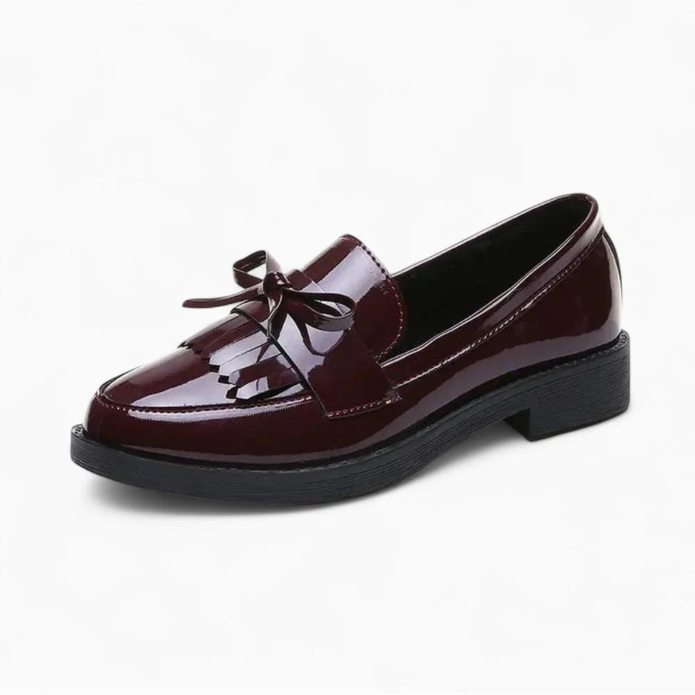 Mocassins en cuir vernis bordeaux pour femme