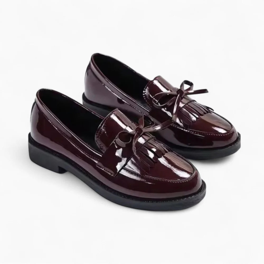 Mocassins en cuir vernis bordeaux pour femme