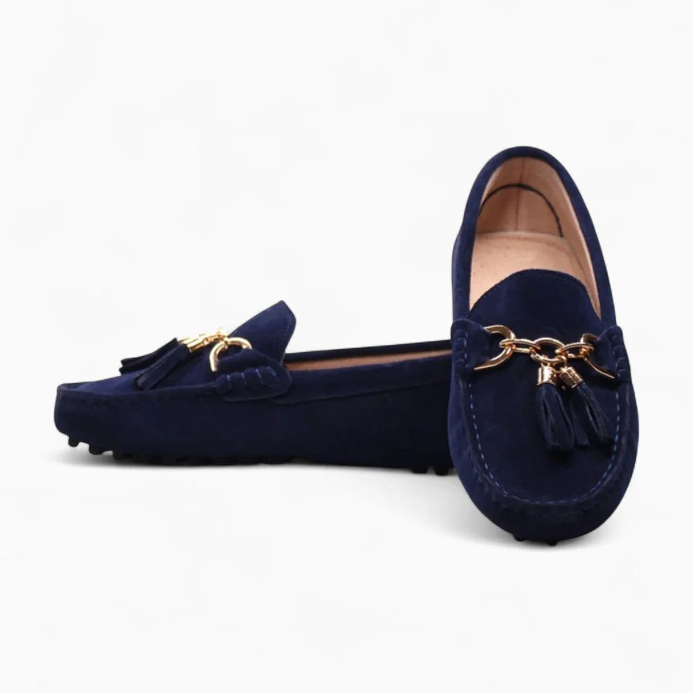 Mocassins bateau bleus à gland femme
