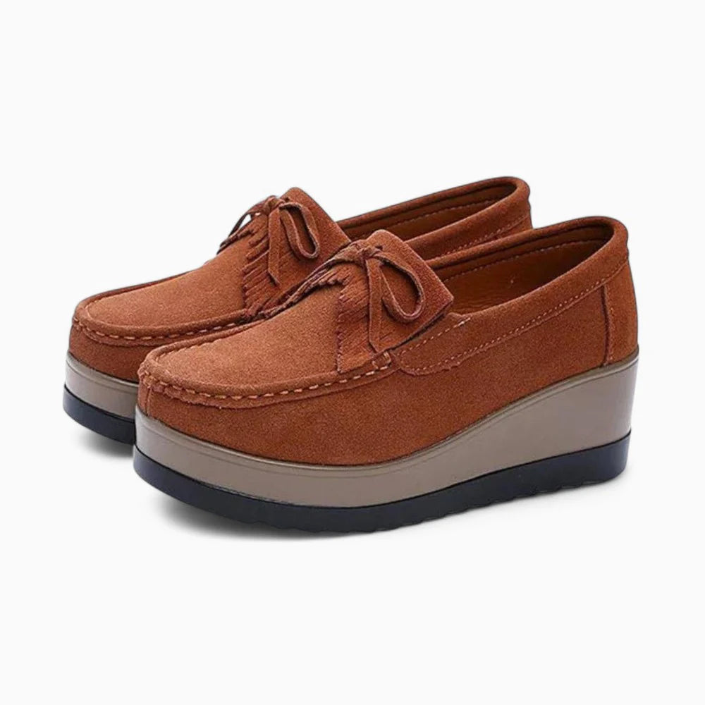 Mocassins compensés femme en daim marron