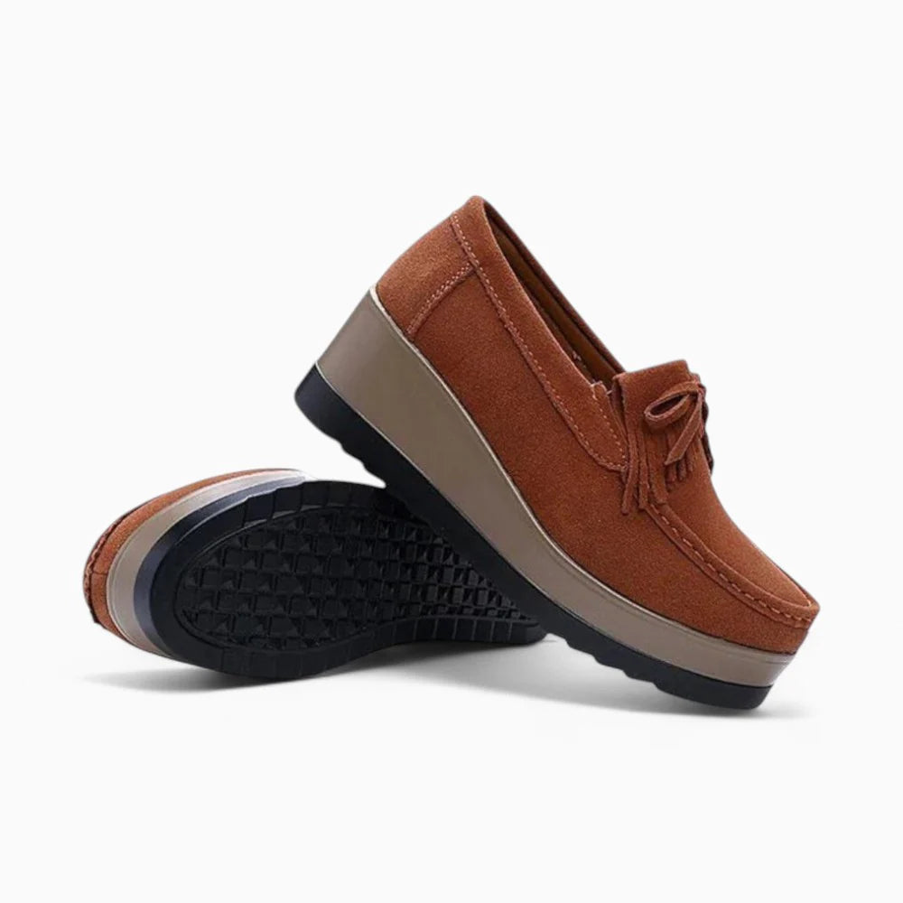 Mocassins compensés femme en daim marron