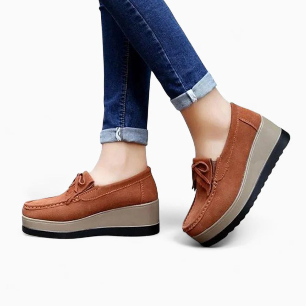 Mocassins compensés femme en daim marron