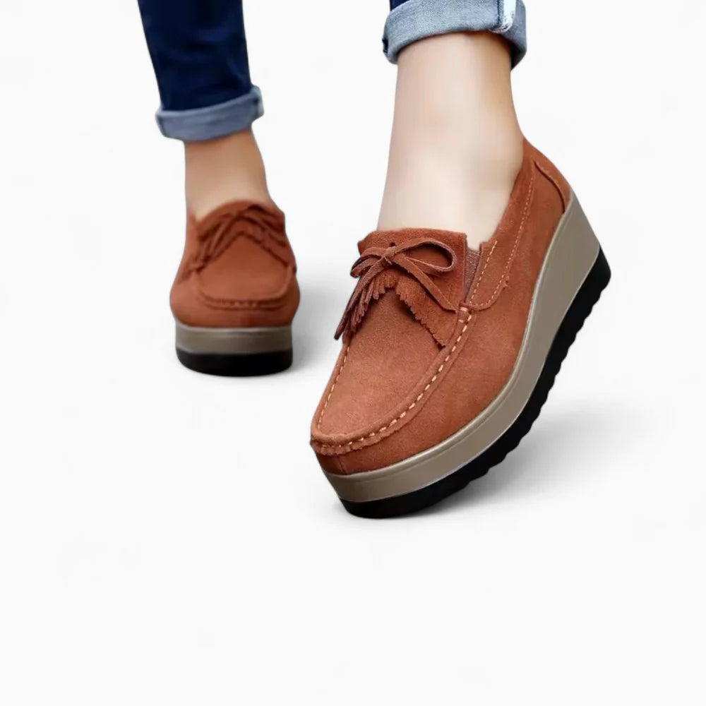 Mocassins compensés femme en daim marron