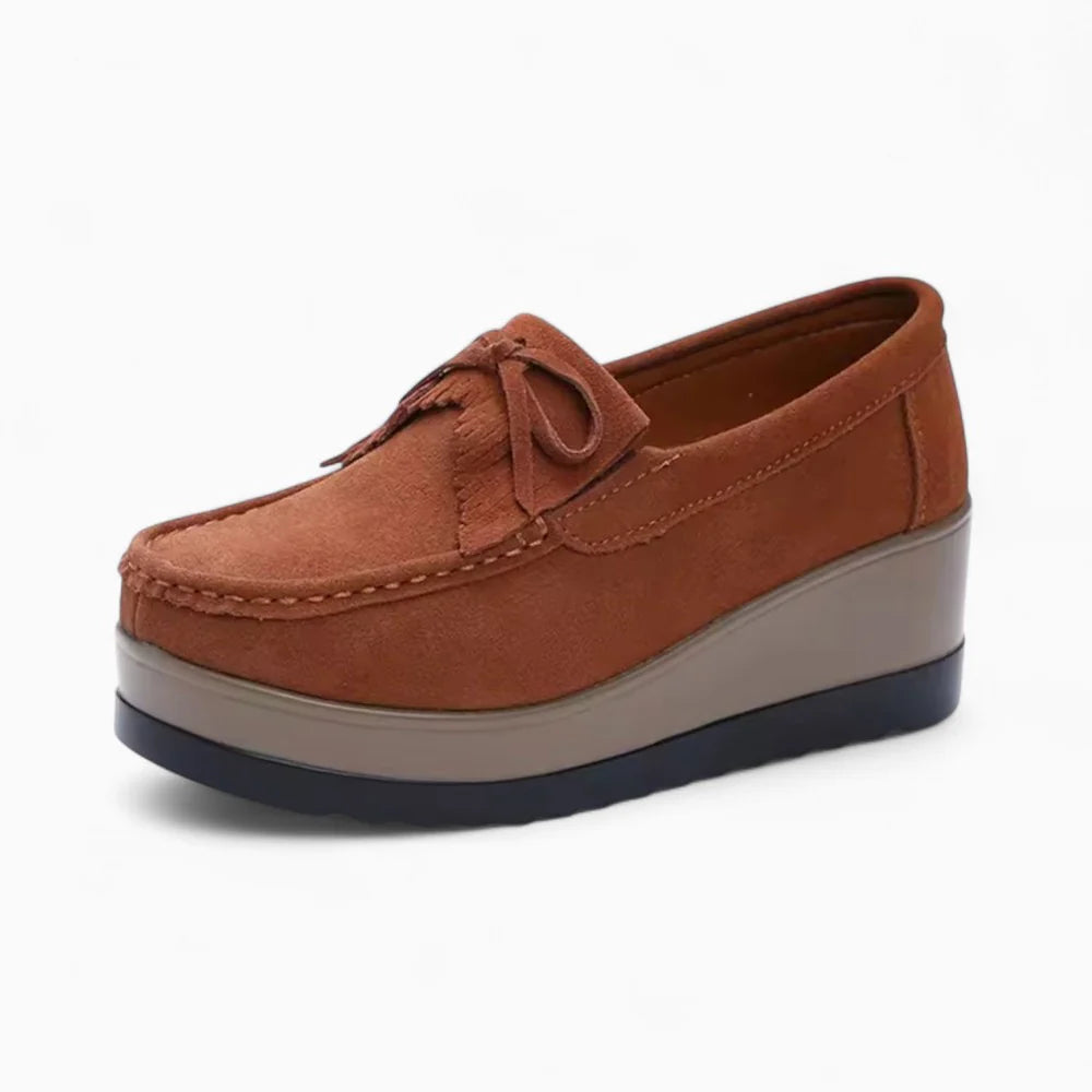 Mocassins compensés femme en daim marron