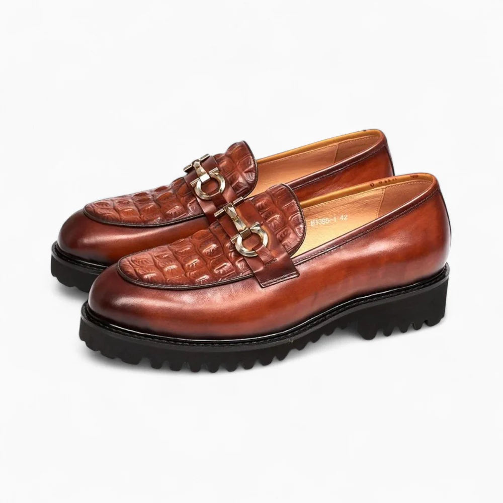 Mocassins marron vernis à plateforme pour homme
