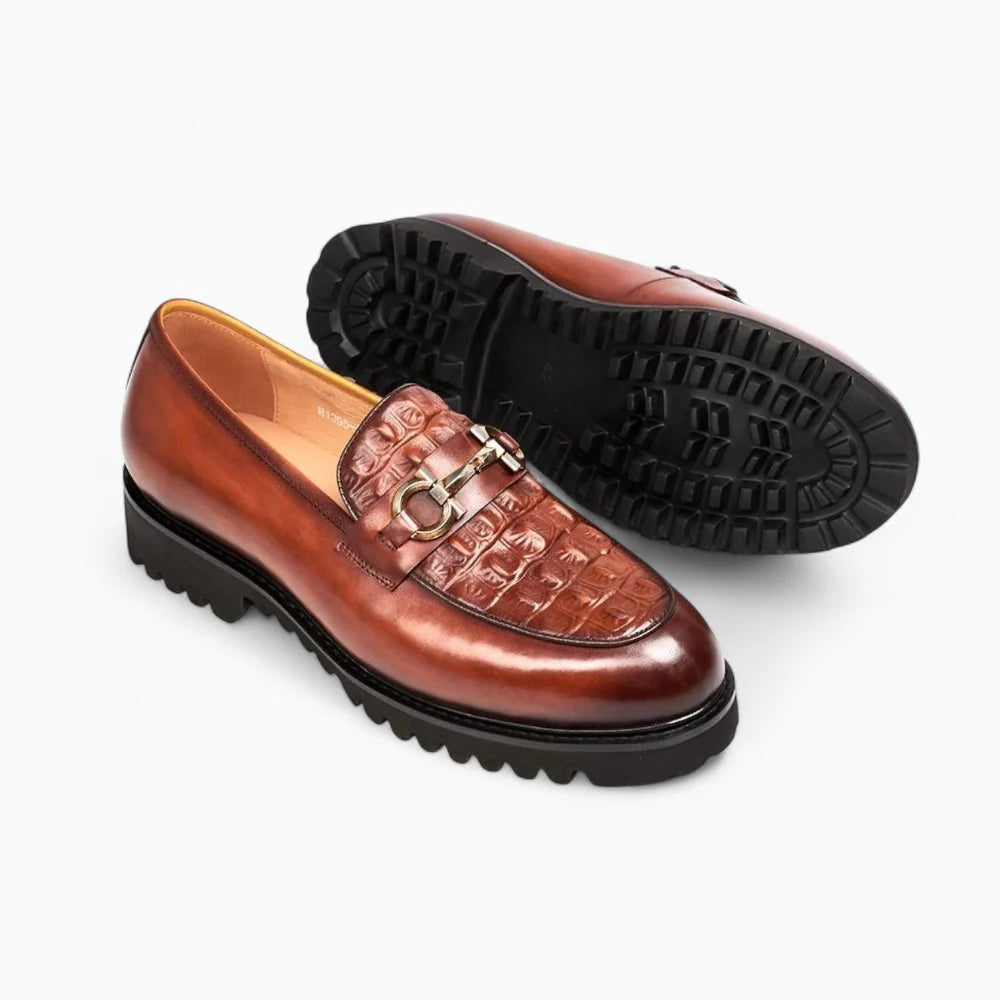 Mocassins marron vernis à plateforme pour homme